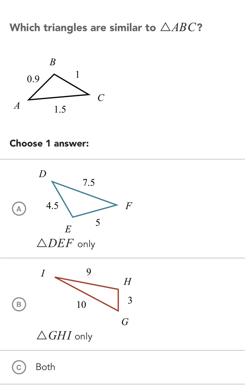 Which triangles are similar to triangle ABC ?-example-1