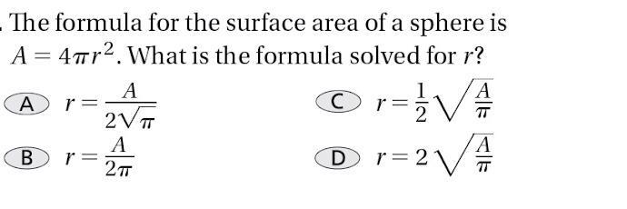 What is the formula of the surface area solved for r?-example-1