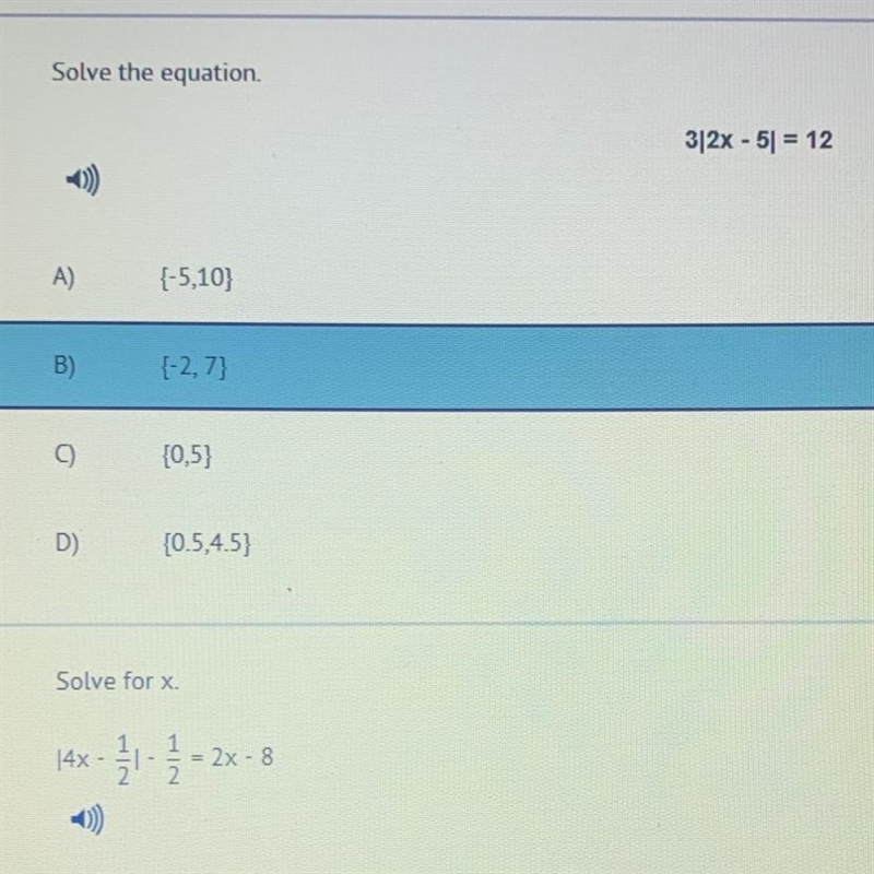 Solve the equation 3|2x-5|=12-example-1