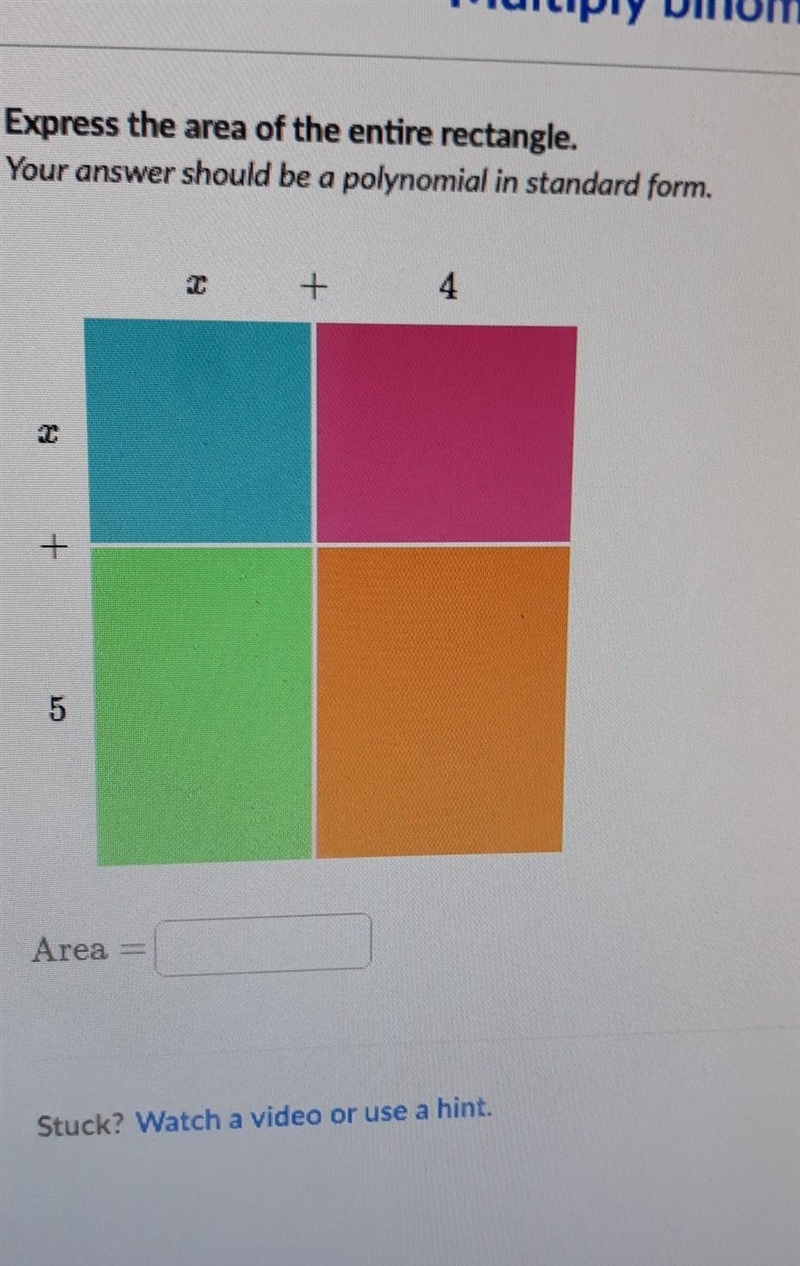 Express the area of the entire rectangle ​-example-1