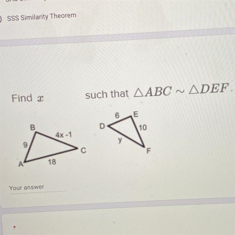 PLEASE HELP Find x such that ABC ~ DEF.-example-1