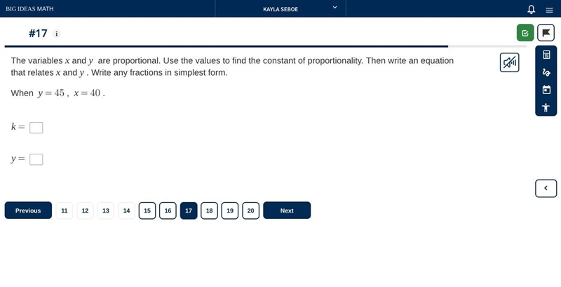 Please help me The variables x and y are proportional. Use the values to find the-example-1