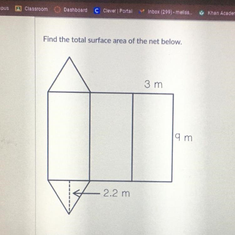 Find the total surface area of the net below. 3 m lam 2.2 m-example-1