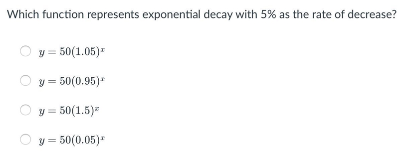 Which function represents exponential decay with 5% as the rate of decrease?-example-1