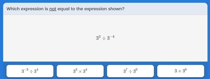 Which expression is not equal to the expression shown?-example-1