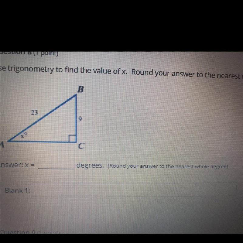 Use trigonometry to find the value of x. Round your answer to the nearest whole degree-example-1