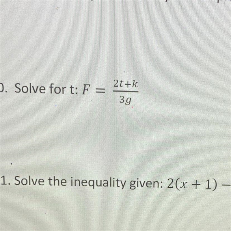 Solve for t: F =2t+k/3g-example-1