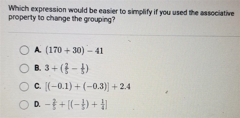 Which expression would be easier to simplify if you used the associative property-example-1