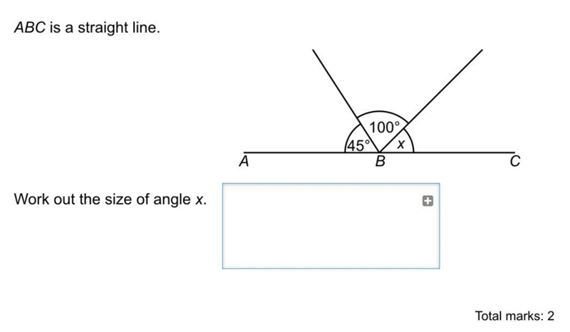 ABC is a straight line, work out the size of angle x-example-1