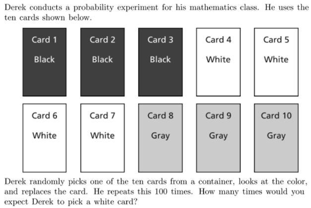 Derek conducts a probability experiment for his mathematics class. he uses the ten-example-1