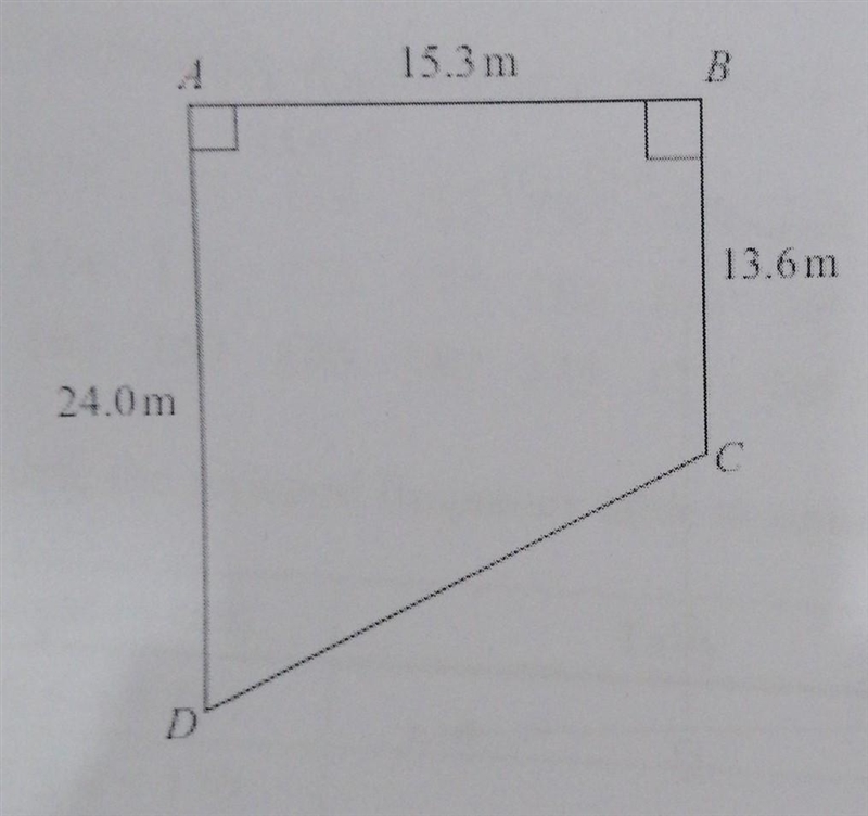 The diagram shows Maha's garden. AB = 15.3 m. BC= 13.6m. AD = 24.0m. Find the perimeter-example-1