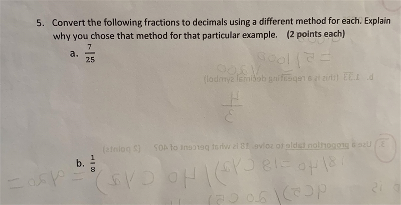 convert the following fractions to decimals using a different method for each. explain-example-1