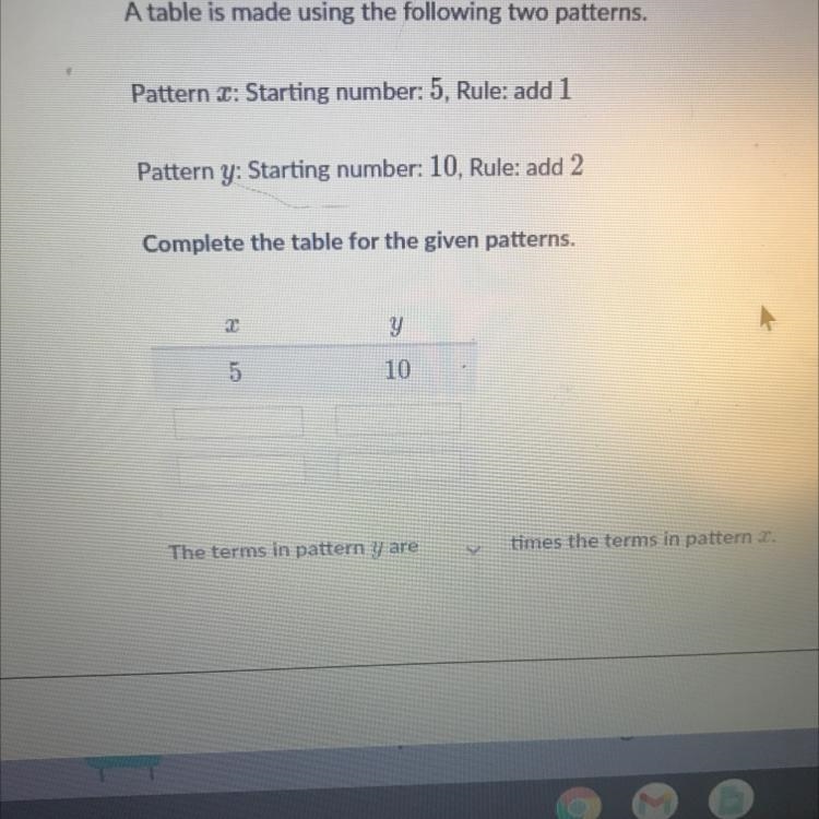 A table is made using the following two patterns. Pattern 3: Starting number: 5, Rule-example-1