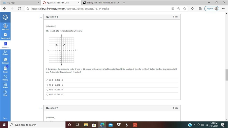 The length of a rectangle is shown below: On a coordinate grid from negative 6 to-example-1