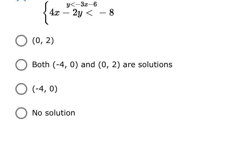 I need help ASAP!!,! Which of the following would be in the solution set to the system-example-1