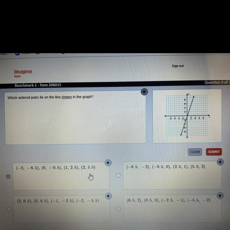 Please helppp Which ordered pairs lie on the line shown in the graph? 864 28 CLEAR-example-1