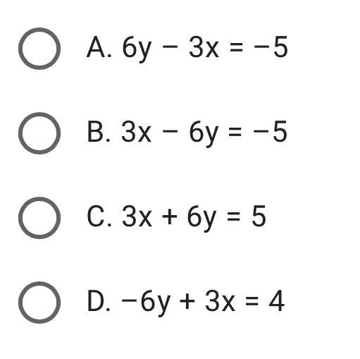 A system of two linear equations has no solution. One equation is 3x – 6y = 5. Select-example-1