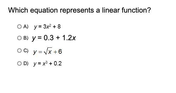 Which equation represents a linear function?-example-1