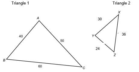 2. The two figures are similar. Consider Triangle 1 to be the pre-image and Triangle-example-1