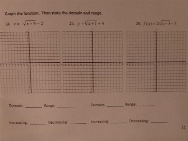 Graph the function. Then State the domain and range. Also increasing and decreasing-example-1