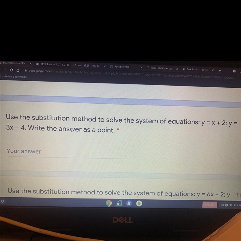 Use the substitution method to solve the system of equations: y = x + 2; y = 3x + 4. Write-example-1