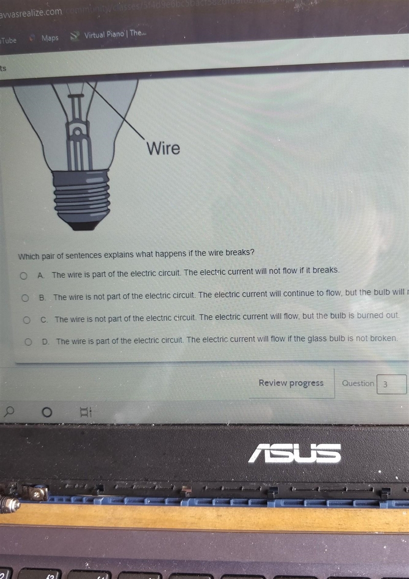 Which pair of sentences explains what happens if the wire breaks? A. The wire is part-example-1