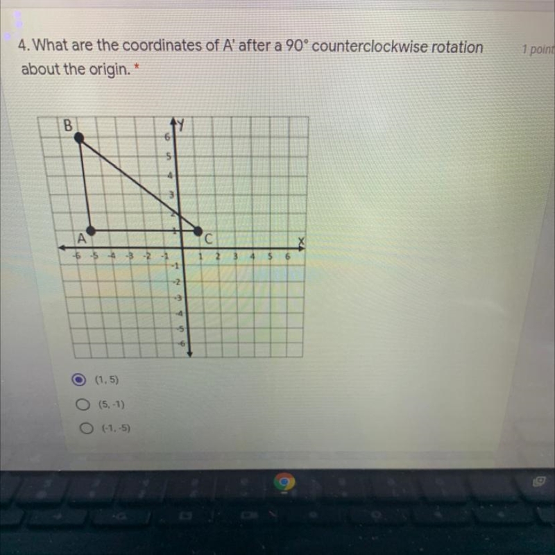 What are the coordinates of A’ after a 90° counterclockwise rotation about the origin-example-1