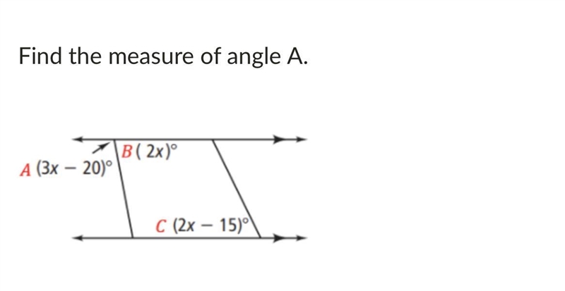 Find the measure of angle A-example-1