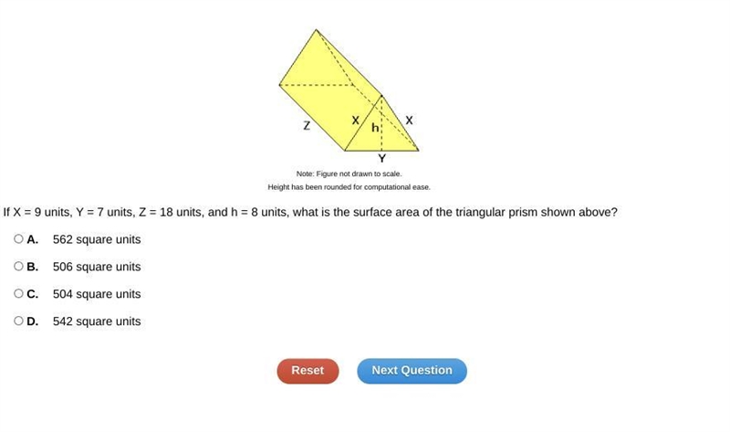 If X = 9 units, Y = 7 units, Z = 18 units, and h = 8 units, what is the surface area-example-1