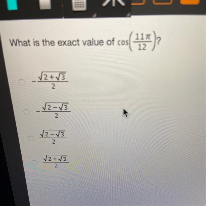 What is the exact value of cos(11pi/12)-example-1