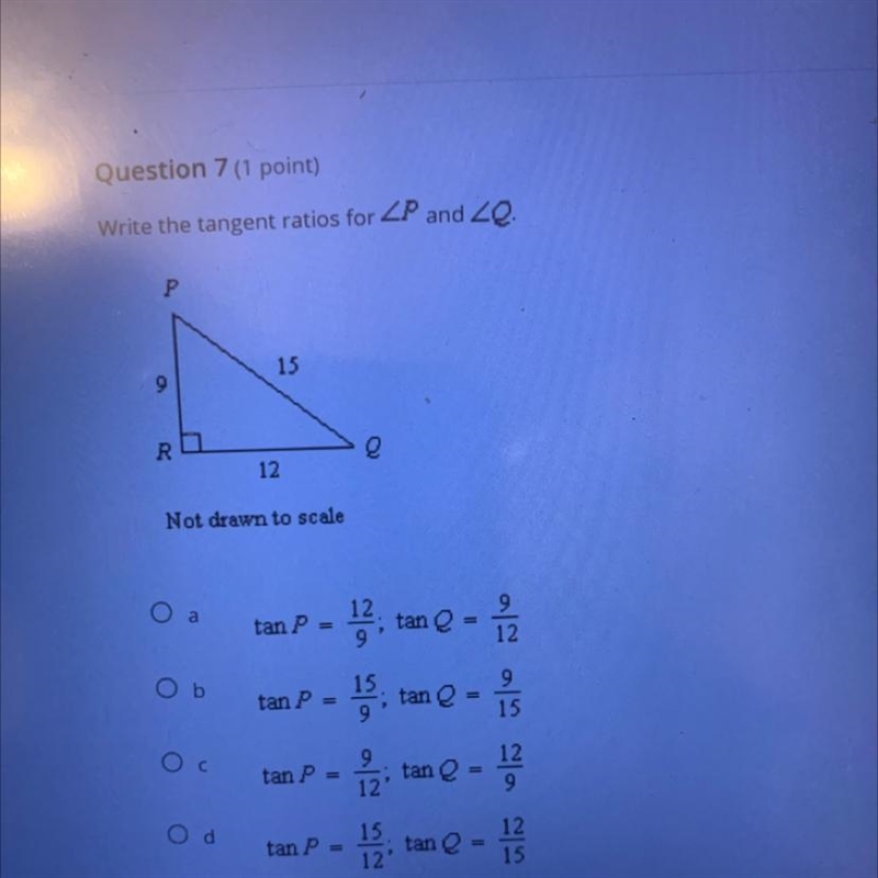 Write the tangent ratios for P and Q-example-1