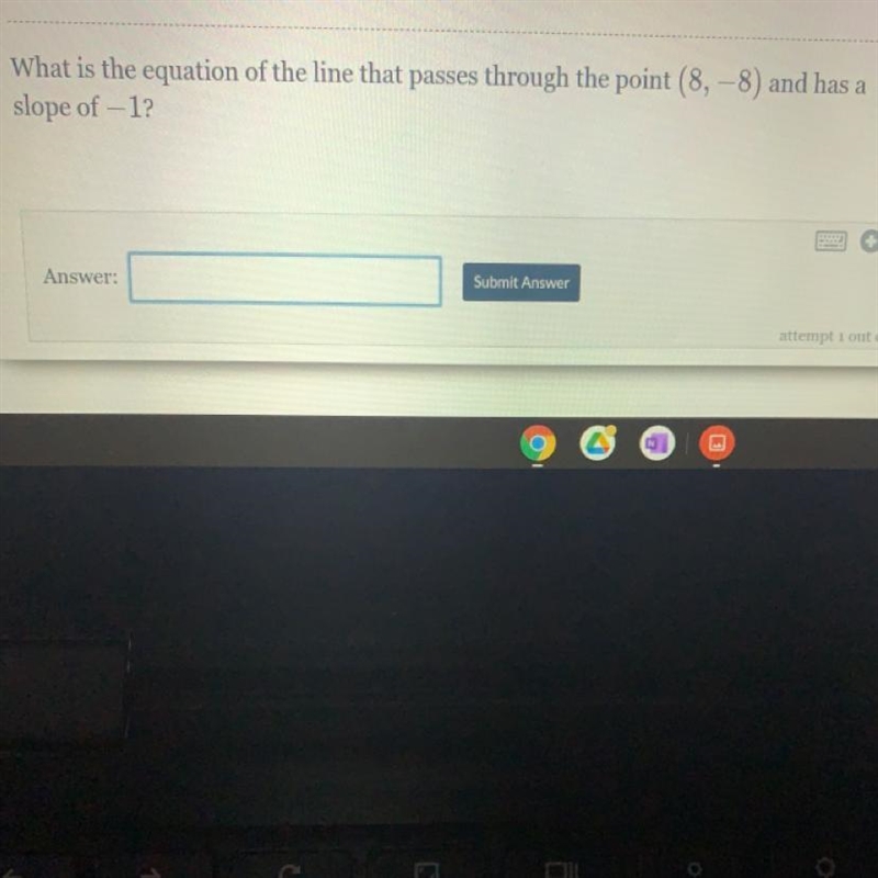 What is the equation of the line that passes through the point (8,-8) and has a slope-example-1