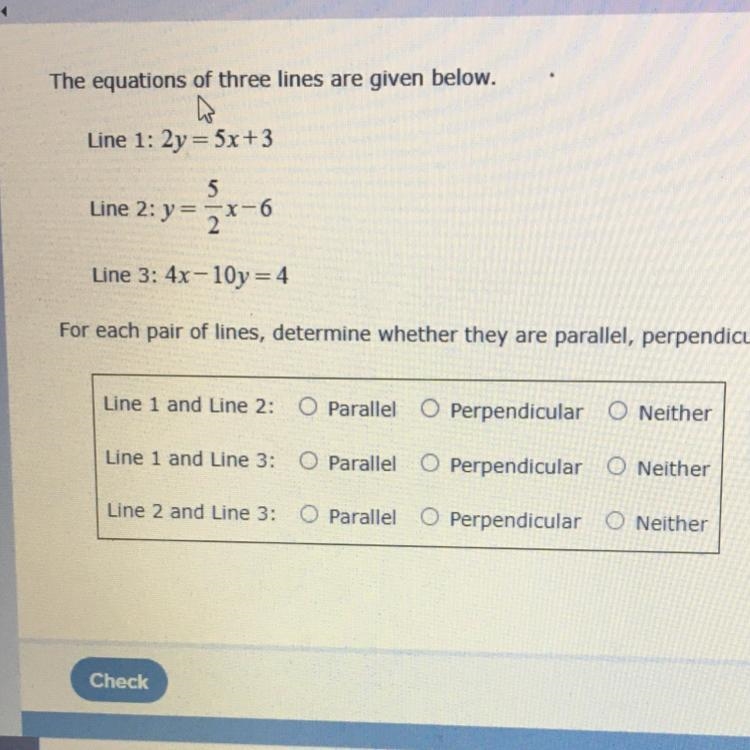 Tell of equations are parallel, perpendicular or neither-example-1