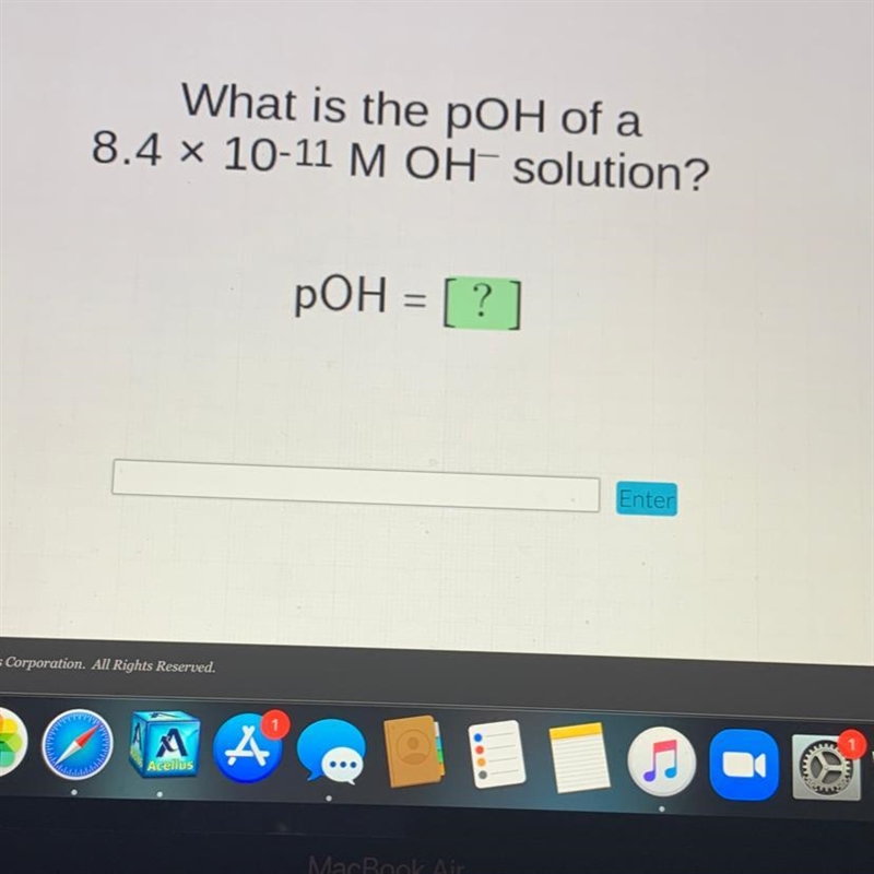 What is the poH of a 8.4 x 10-11 M OH solution?-example-1