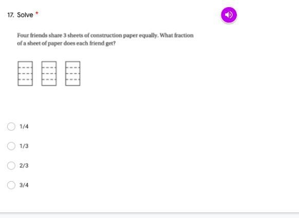 Four friends share 3 sheets of construction paper equally.-example-1