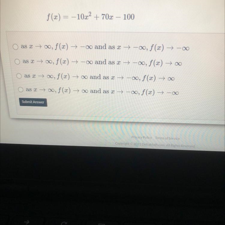 The function f(x) is defined below. What is the end behavior of f(x)?-example-1