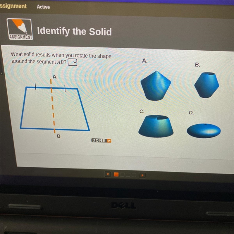 What solid results when you rotate the shape around the segment AB?-example-1