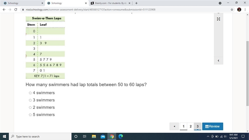 How many swimmers had lap totals between 50 to 60 laps?-example-1