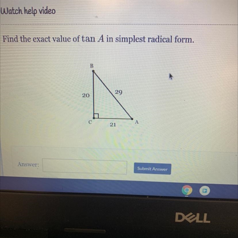 Find the exact value of tan A in simplest radical form-example-1