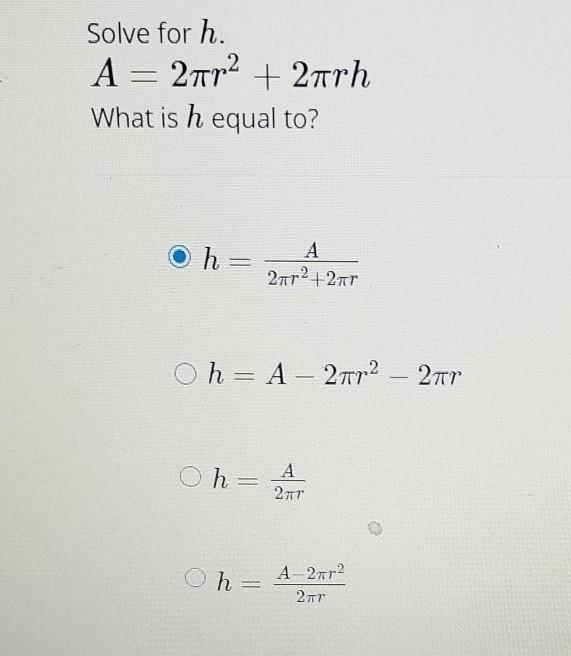 Solve for h. what is h equal to?​-example-1