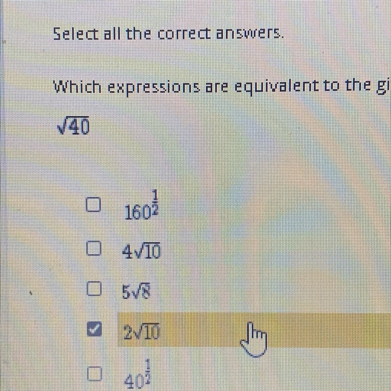 Which expressions are equivalent to the given sort 40￼ (there is more than one and-example-1