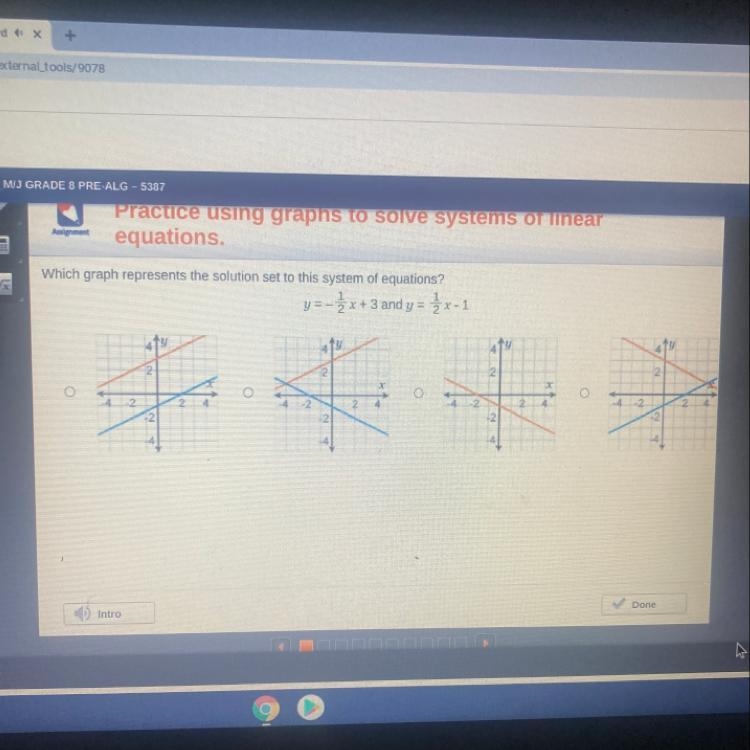 Which graph represents the solution say to the system of equations-example-1