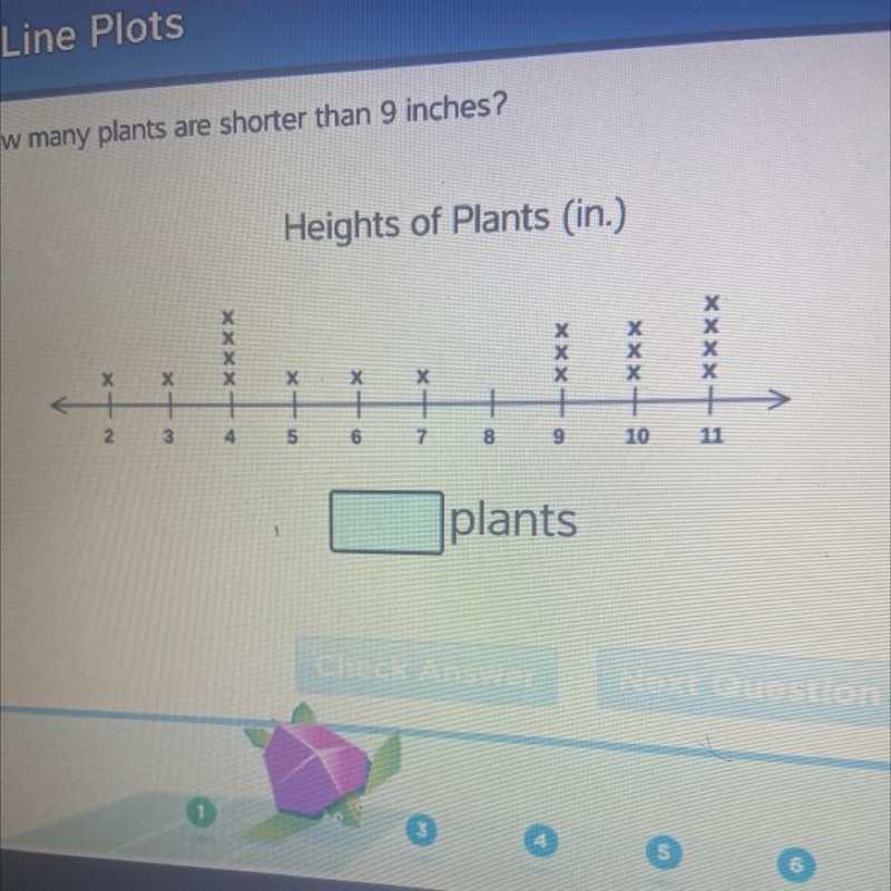 I don’t understand the whole thing i need help How many plants are shorter than 9 inches-example-1