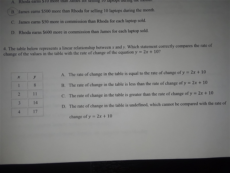 The table below represent a linear relationship between x and Y. Which statement correctly-example-1