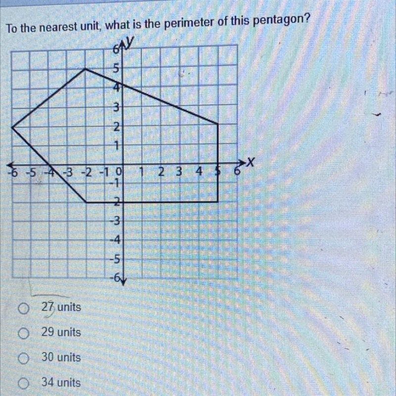 To the nearest unit, what is the perimeter of this pentagon? 5 3 2 1 2 4 -6 -5 -4 -3 -2 -1 0 -1 2 -3 -4 -5 sh-example-1