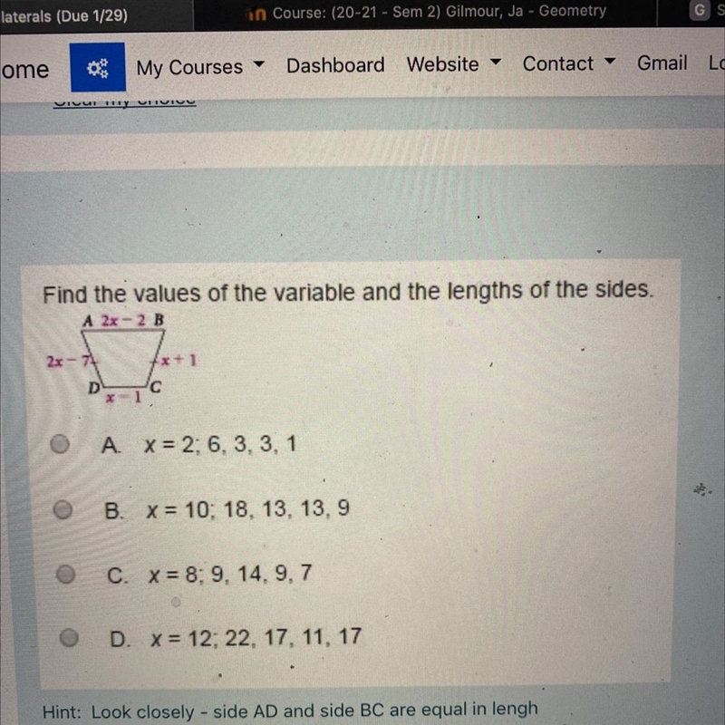 Find the values of the variable and the lengths of the sides.-example-1