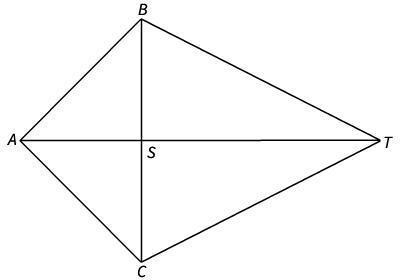 In the figure, ∆BAT ≅ ∆CAT. Which statement is not true by CPCTC? ∠BTA ≅ ∠CTA ∠BAT-example-1