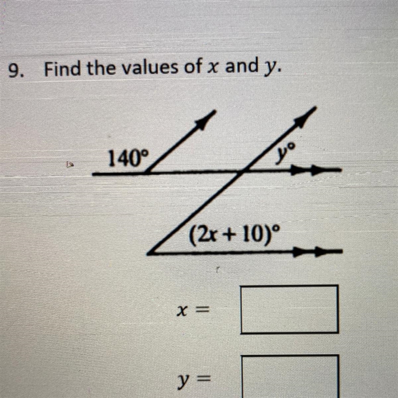 9. Find the values of x and y.-example-1