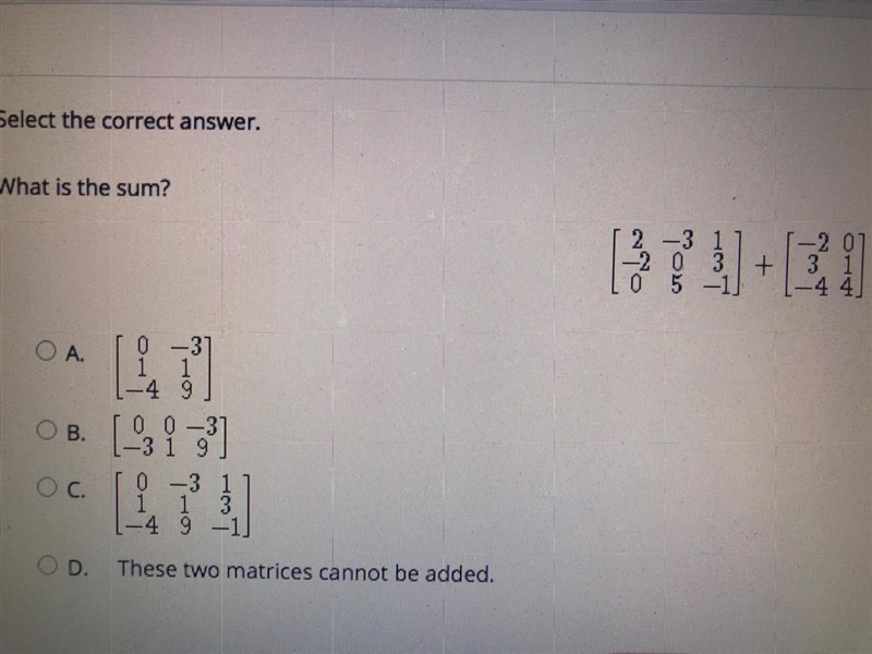 PLEASE HELP!! 30 POINTS!! Select the correct answer. What is the sum? I can’t type-example-1