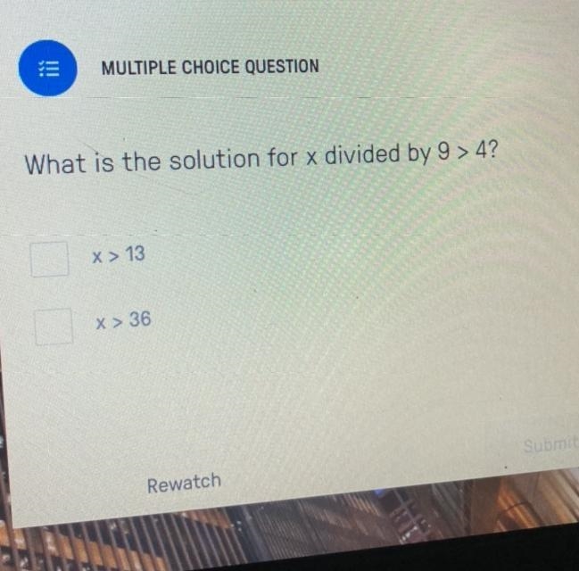 What is the solution for x divided by 9>4-example-1